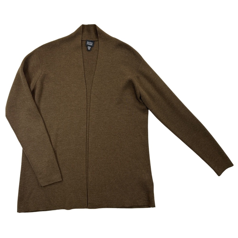Eileen Fisher Cardigan Sweater Womens S Brown Merino Wool Open Front